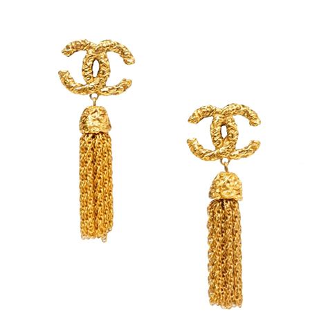 tassel gold earrings chanel|Chanel gold plated earrings.